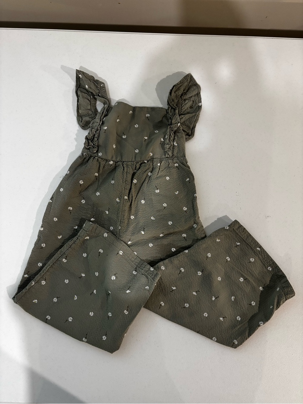 Girls Olive Green Floral One-Piece Jumpsuit